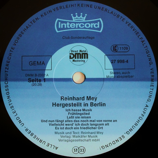 Cover zu Reinhard Mey - Hergestellt In Berlin | 1985 | Vinyl | Pop, Folk, World, & Country | Germany