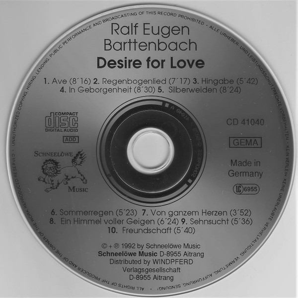 Cover zu Ralf Eugen Barttenbach - Desire For Love | Vinyl | Electronic, Classical | Germany Schallplatten Ankauf
