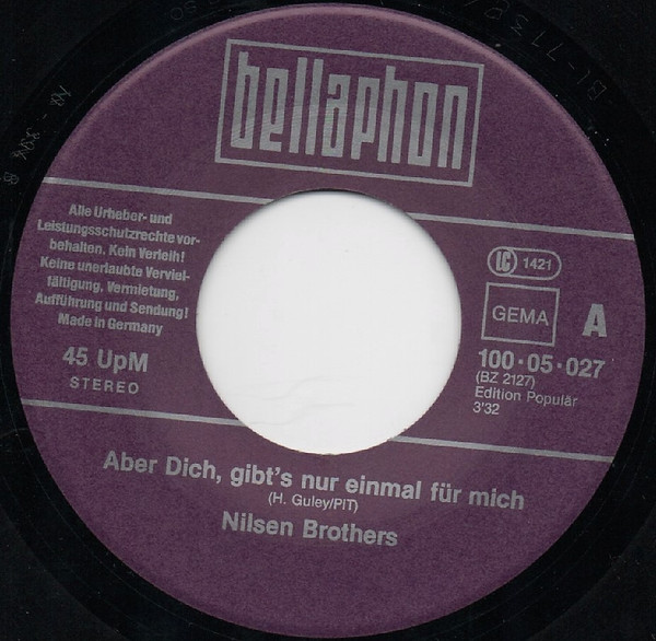 Cover zu Die Nilsen Brothers - Aber Dich, Gibt's Nur Einmal Für Mich / Fünf Kleine Finger | 1980 | Vinyl | Pop | Germany