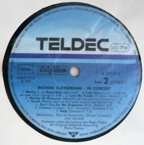 Cover zu Richard Clayderman - In Concert | 1982 | Vinyl | Pop | Germany