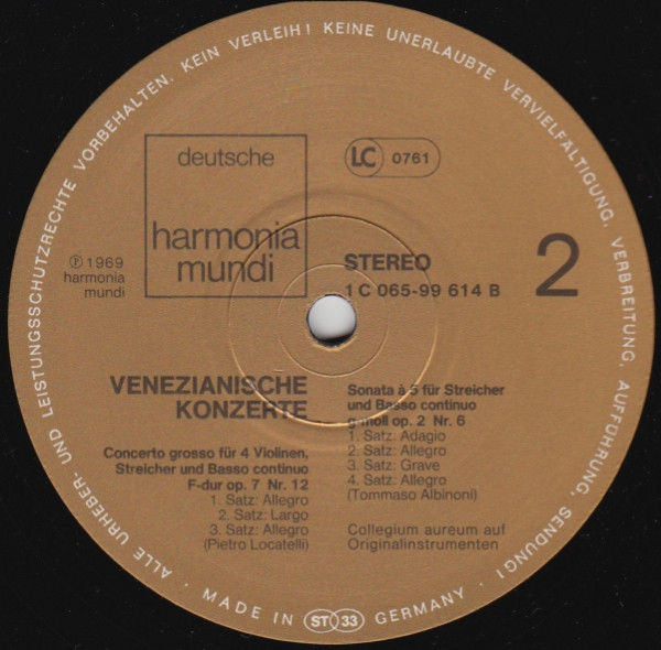Cover zu Antonio Vivaldi, Pietro Antonio Locatelli, Tomaso Albinoni, Collegium Aureum - Venezianische Konzerte | Vinyl | Classical | Germany