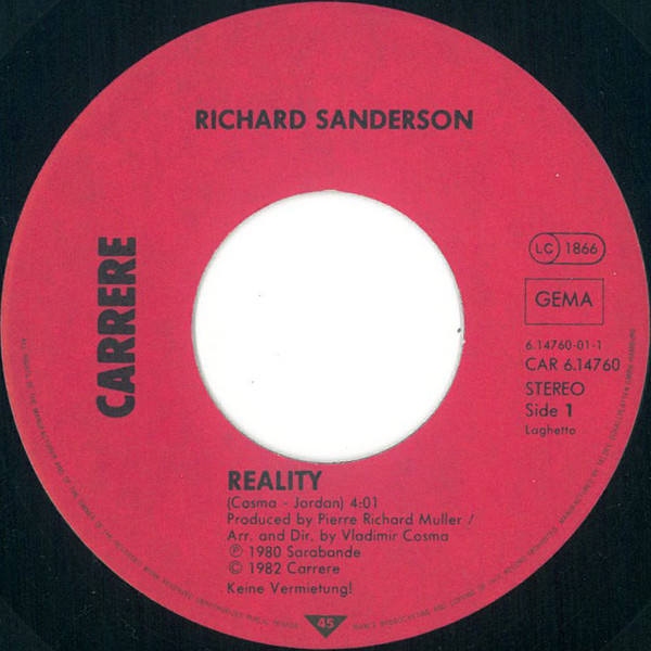Cover zu Richard Sanderson / Cook Da Books - Reality / Your Eyes | 1986 | Vinyl | Electronic, Pop, Stage & Screen | Germany Schallplatten Ankauf