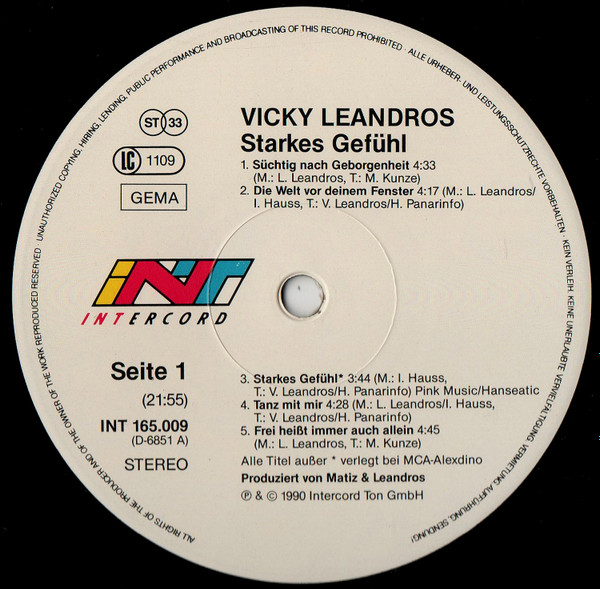 Cover zu Vicky Leandros - Starkes Gefühl | 1990 | Vinyl | Pop | Germany