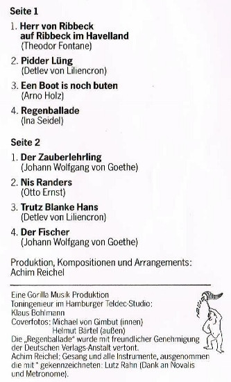 Cover zu Achim Reichel - Regenballade | 1979 | Vinyl | Electronic, Rock, Non-Music | Germany