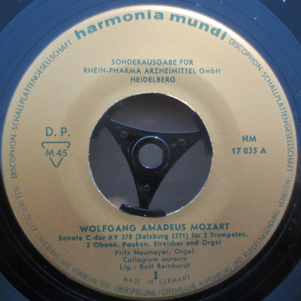 Cover zu Wolfgang Amadeus Mozart - Fritz Neumeyer, Collegium Aureum Leitung: Rolf Reinhardt - Sonate C-Dur KV 278 / Sonate C-Dur KV 329 | Vinyl | Classical | Germany Schallplatten Ankauf