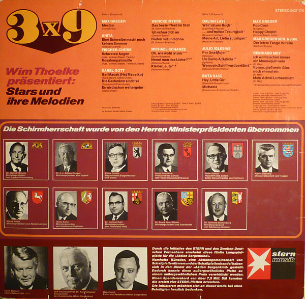 Cover zu Various - Wim Thoelke Präsentiert: 3x9 - Stars Und Ihre Melodien | 1973 | Vinyl | Pop | Germany Schallplatten Ankauf