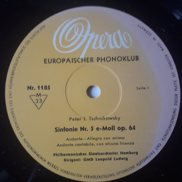 Cover zu Pyotr Ilyich Tchaikovsky - Philharmonisches Staatsorchester Hamburg, Leopold Ludwig - Sinfonie Nr. 5 E-Moll Op. 64 | 1960 | Vinyl | Classical | Germany Schallplatten Ankauf