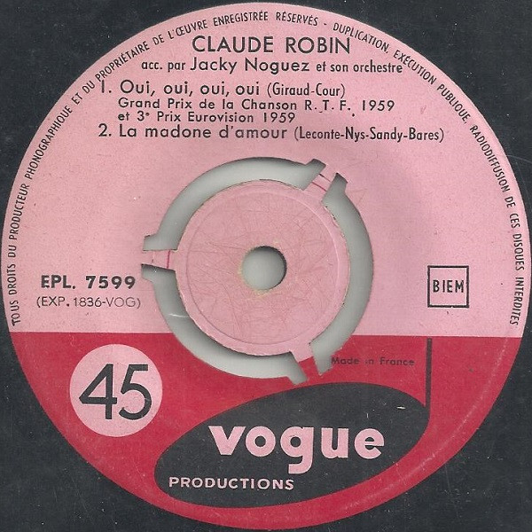 Cover zu Claude Robin Accompagné Par Jacky Noguez And His Orchestra - Vol. 11 - Oui, Oui, Oui, Oui... | 1959 | Vinyl | Pop | France
