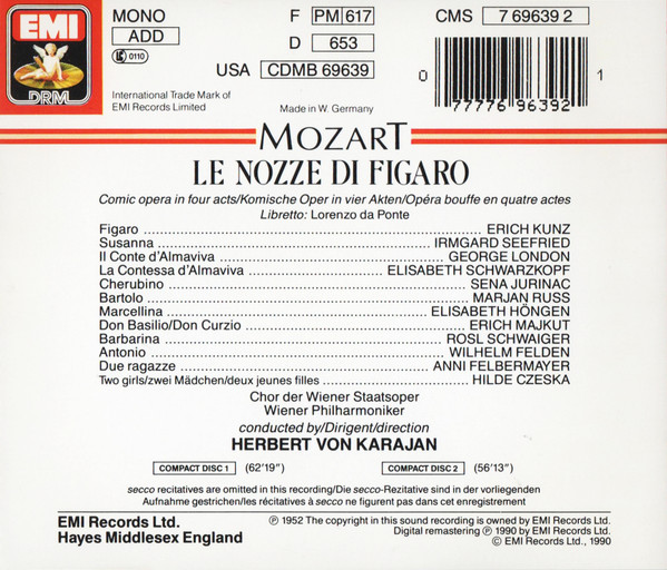 Cover zu Wolfgang Amadeus Mozart – Elisabeth Schwarzkopf • Irmgard Seefried • Sena Jurinac • Erich Kunz • George London (2) / Wiener Staatsopernchor, Wiener Philharmoniker / Herbert von Karaj Schallplatten Ankauf