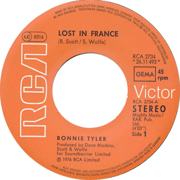 Cover zu Bonnie Tyler - Lost In France | 1976 | Vinyl | Rock | Germany