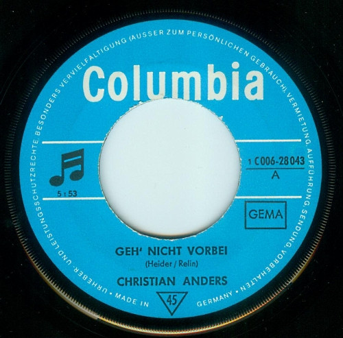 Cover zu Christian Anders - Geh' Nicht Vorbei / Sylvia | 1969 | Vinyl | Pop | Germany