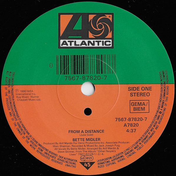 Cover zu Bette Midler - From A Distance | 1990 | Vinyl | Pop | Europe Schallplatten Ankauf