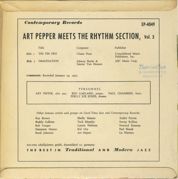 Cover zu Art Pepper - Art Pepper Meets The Rhythm Section | Vinyl | Jazz | Germany Schallplatten Ankauf