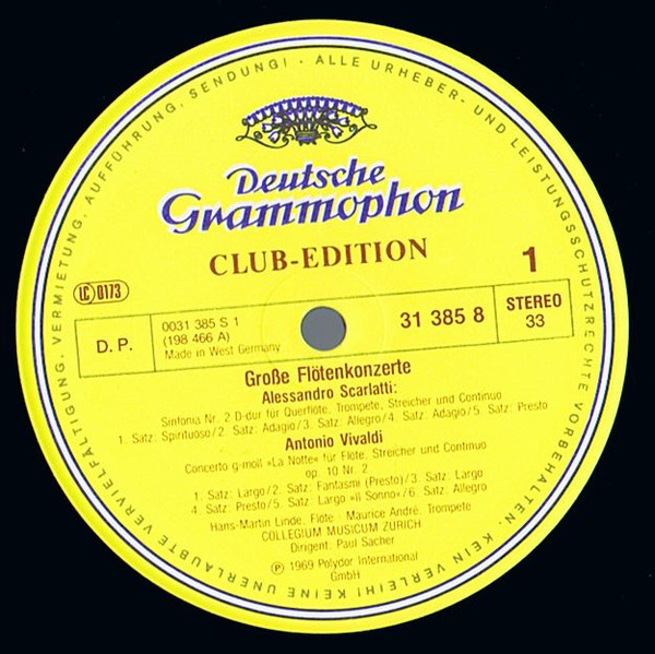 Cover zu Alessandro Scarlatti, Antonio Vivaldi, Giuseppe Sammartini, Johann Sebastian Bach, Wolfgang Amadeus Mozart, Hans-Martin Linde, Aurèle Nicolet, Werner Tripp - Grosse Flötenkonzerte | Vinyl | Classical | Germany