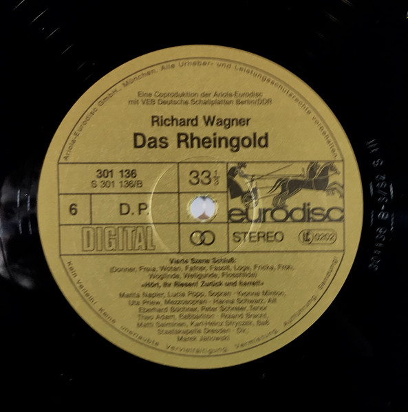 Cover zu Richard Wagner - Theo Adam, Siegmund Nimsgern, Peter Schreier, Roland Bracht, Matti Salminen (2), Christian Vogel (3), Eberhard Büchner, Karl-Heinz Stryczek, Yvonne Minton, Lucia Popp, Uta Priew, Hanna Schwarz, Marita Napier, Ortrun Wenkel, Staatskapelle - Das Rheingold | 1980 | Vinyl | Classical | Germany