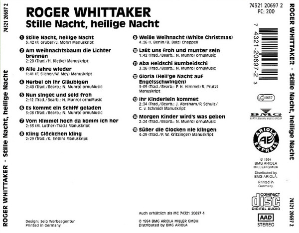 Cover zu Roger Whittaker - Stille Nacht, Heilige Nacht | 1994 | Vinyl | Folk, World, & Country | Germany