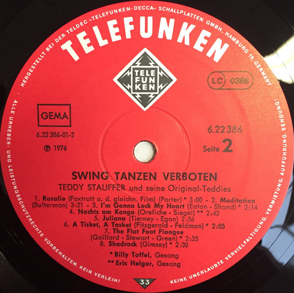 Cover zu Teddy Stauffer Und Seine Original Teddies - Swing Tanzen Verboten | 1976 | Vinyl | Jazz | Germany