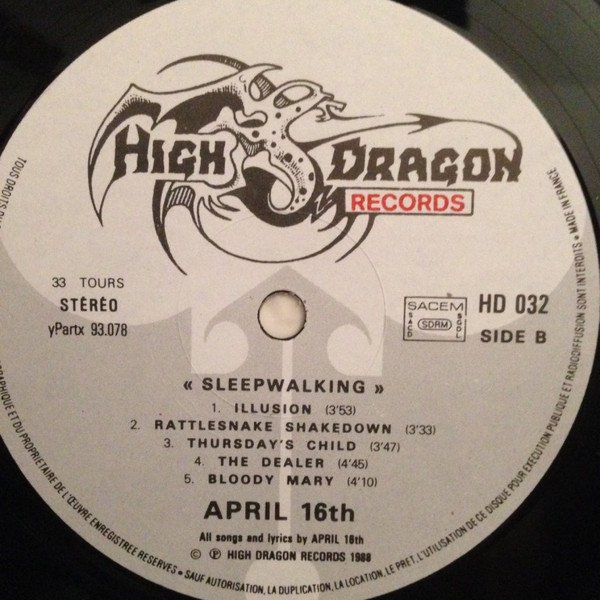 Cover zu April 16th - Sleepwalking | 1988 | Vinyl | Rock | France