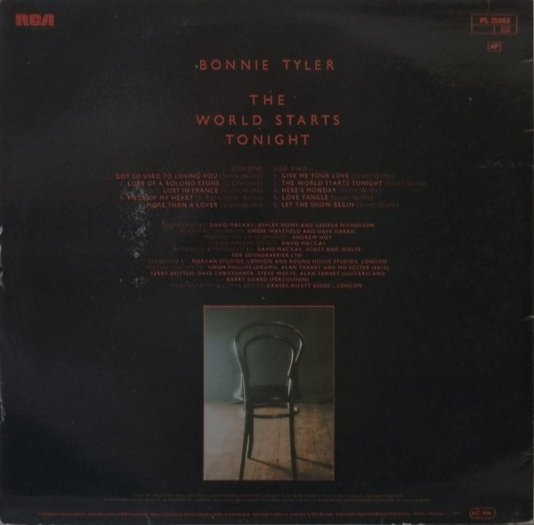 Cover zu Bonnie Tyler - The World Starts Tonight | 1977 | Vinyl | Rock | Germany Schallplatten Ankauf