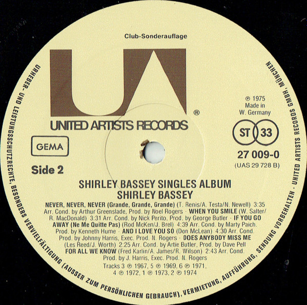 Cover zu Shirley Bassey - The Shirley Bassey Singles Album | 1975 | Vinyl | Jazz, Pop | Germany Schallplatten Ankauf