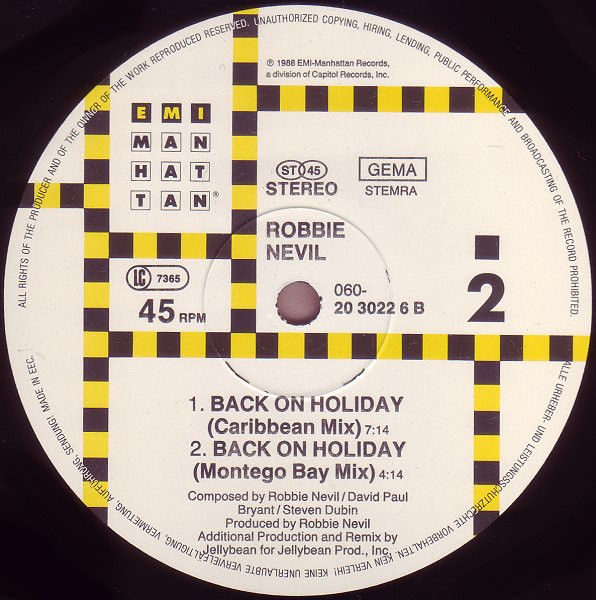 Cover zu Robbie Nevil - Back On Holiday | 1988 | Vinyl | Electronic, Funk / Soul, Pop | Europe Schallplatten Ankauf