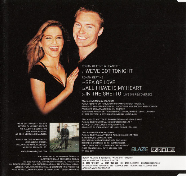 Cover zu Ronan Keating & Jeanette Biedermann - We've Got Tonight | 2002 | Vinyl | Rock, Pop | Germany