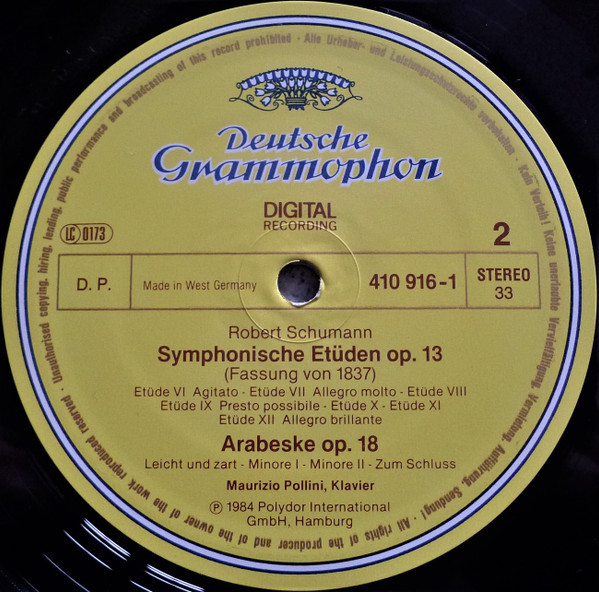 Cover zu Robert Schumann, Maurizio Pollini - Symphonische Etüden • Arabeske | 1984 | Vinyl | Classical | Germany Schallplatten Ankauf