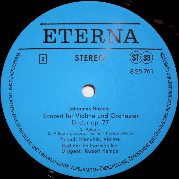 Cover zu Yehudi Menuhin, Johannes Brahms - Menuhin Spielt Brahms (Konzert Für Violine Und Orchester D-dur Op.77) | 1984 | Vinyl, LP, Stereo, Reissue, Repress | Classical | German Democratic Republic (GDR)