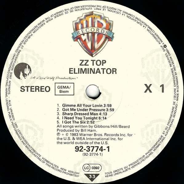 Cover zu ZZ Top - Eliminator | 1983 | LP, Album, R/S | Rock | Europe