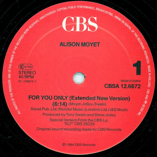 Cover zu Alison Moyet - For You Only (Extended New Version) | 1985 | Vinyl, 12