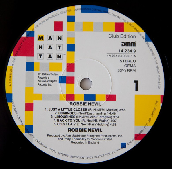 Cover zu Robbie Nevil - Robbie Nevil | 1986 | Vinyl | Electronic, Pop | Germany