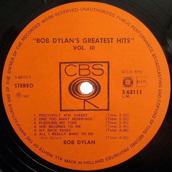 Cover zu Bob Dylan - Bob Dylan's Greatest Hits Vol.III | 1967 | Vinyl | Rock | Netherlands Schallplatten Ankauf