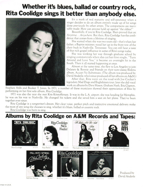 Cover zu Rita Coolidge - Anytime... Anywhere | 1977 | Vinyl | Rock, Pop | US