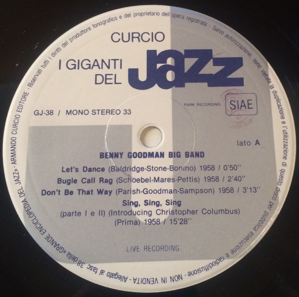 Cover zu Benny Goodman - Masters Of Jazz | Vinyl | Jazz | Italy Schallplatten Ankauf