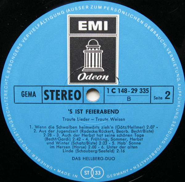 Cover zu Das Hellberg-Duo - 'S Ist Feierabend | Vinyl | Pop, Folk, World, & Country | Germany Schallplatten Ankauf
