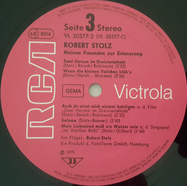 Cover zu Robert Stolz - Meinen Freunden Zur Erinnerung | 1979 | Vinyl | Classical | Germany