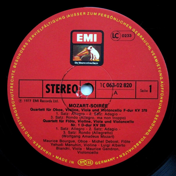 Cover zu Wolfgang Amadeus Mozart - Yehudi Menuhin, Luigi Alberto Bianchi, Maurice Bourgue, Michel Debost, Maurice Gendron, Hephzibah Menuhin - Mozart-Soirée / Oboen-, Klavier- Und Flötenquartett