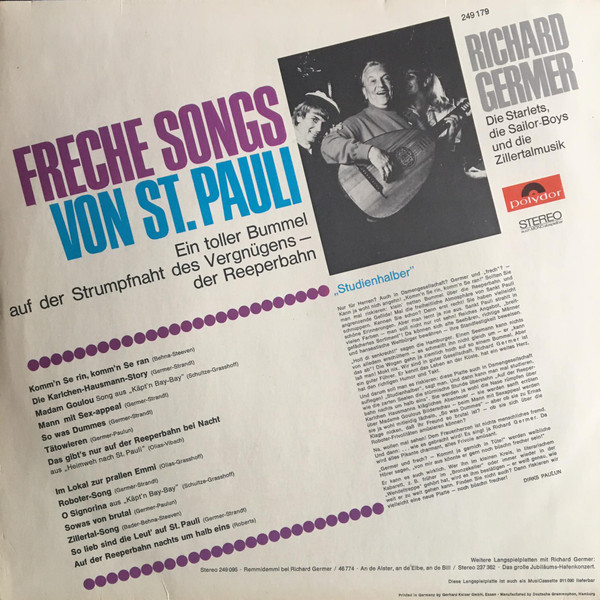 Cover zu Richard Germer - Freche Songs Von St. Pauli | 1967 | Vinyl | Pop | Germany