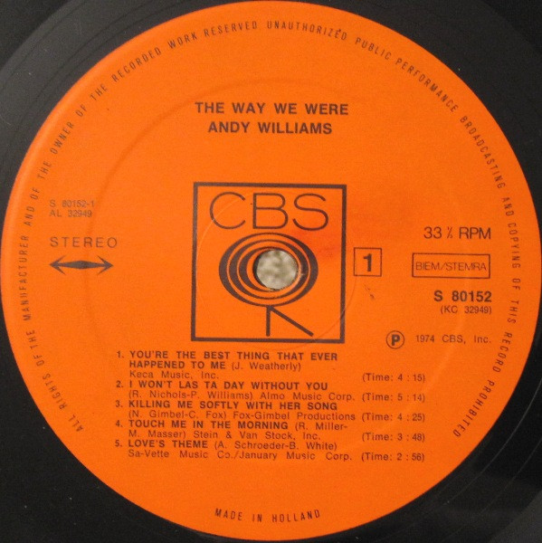 Cover zu Andy Williams - The Way We Were | 1974 | Vinyl | Jazz, Pop | Netherlands Schallplatten Ankauf