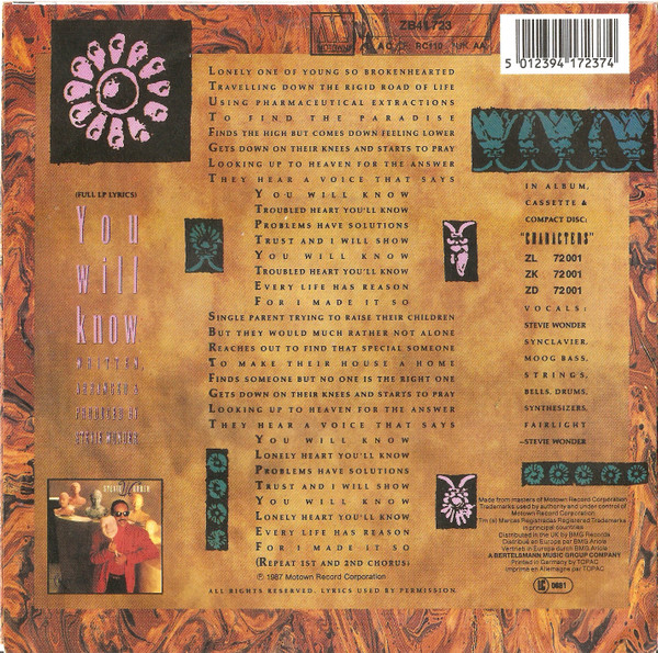 Cover zu Stevie Wonder - You Will Know | 1988 | Vinyl | Electronic, Funk / Soul | Europe Schallplatten Ankauf