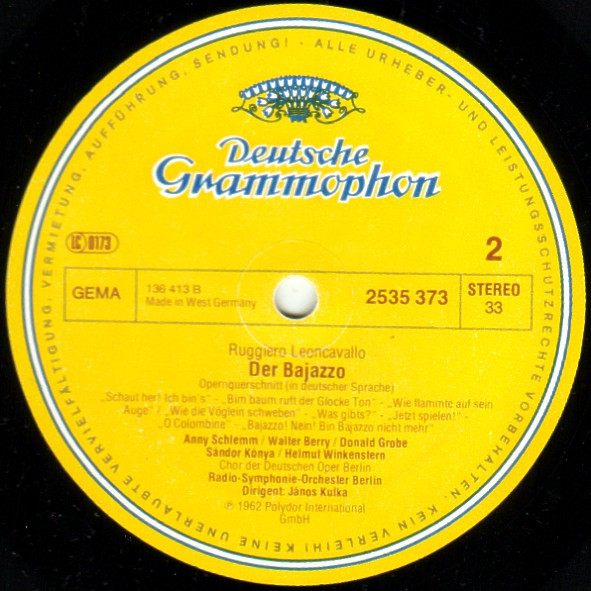 Cover zu Ruggiero Leoncavallo / Pietro Mascagni, Gloria Davy · Anny Schlemm · Sándor Kónya, Walter Berry · Donald Grobe · Janos Kulka - Der Bajazzo / Cavalleria Rusticana | Vinyl | Classical | Germany