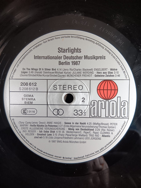 Cover zu Various - Starlights - Internationaler Musikpreis Berlin 1987 | 1987 | Vinyl | Rock, Pop | Europe