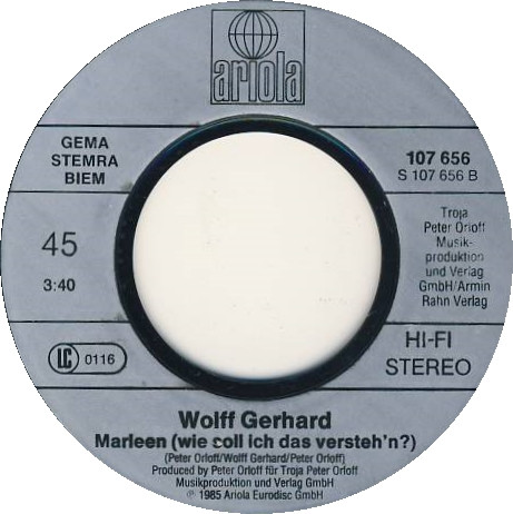 Cover zu Wolff Gerhard - Nie Mehr Allein Sein | 1985 | Vinyl | Pop | Europe