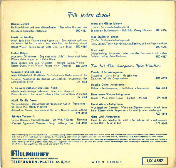 Cover zu Various - Wien Singt | Vinyl | Pop, Classical | Germany Schallplatten Ankauf