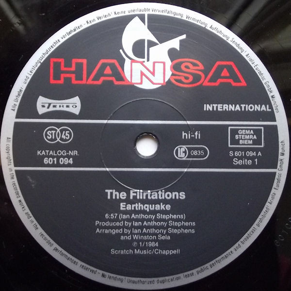 Cover zu The Flirtations - Earthquake | 1984 | Vinyl | Electronic | Germany