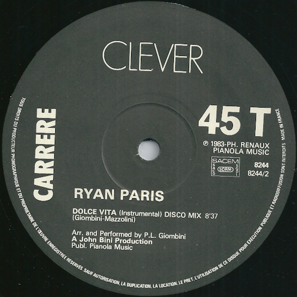 Cover zu Ryan Paris - Dolce Vita | 1983 | Vinyl | Electronic | France Schallplatten Ankauf