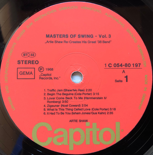 Cover zu Artie Shaw - Masters Of Swing Vol. 3 | Vinyl | Jazz | Germany