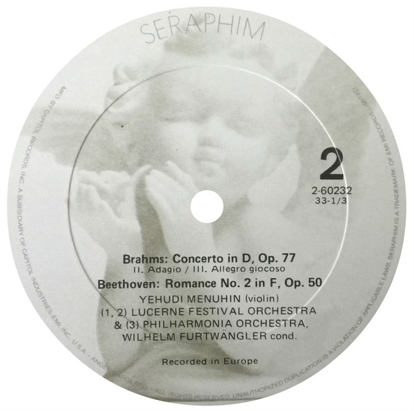 Cover zu Yehudi Menuhin • Wilhelm Furtwängler, Lucerne Festival Orchestra, Philharmonia Orchestra, Johannes Brahms, Ludwig van Beethoven - Brahms: Violin Concerto / Beethoven: Romance No. 2 In F, Op.