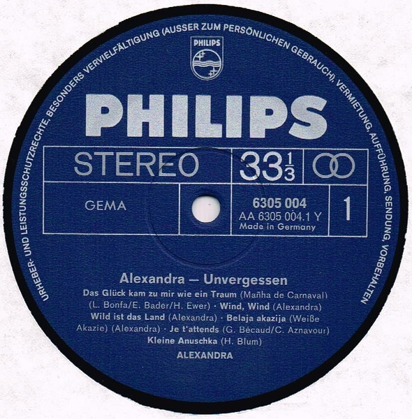 Cover zu Alexandra (7) - Unvergessen | 1970 | Vinyl | Pop | Germany