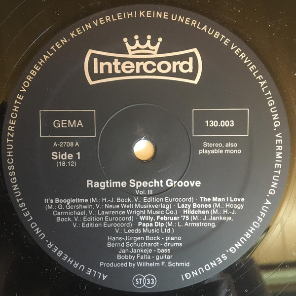Cover zu Ragtime Specht Groove - Vol. 3 | 1976 | Vinyl | Jazz | Germany Schallplatten Ankauf